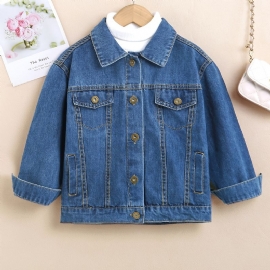 Baby Gutter Jenter Button Down Denimjakke Langermet Lapel Coat Barneklær