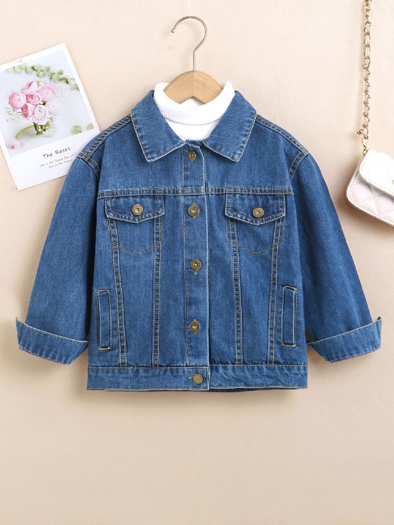 Baby Gutter Jenter Button Down Denimjakke Langermet Lapel Coat Barneklær