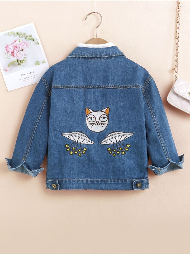 Baby Gutter Jenter Button Down Denimjakke Langermet Lapel Coat Barneklær