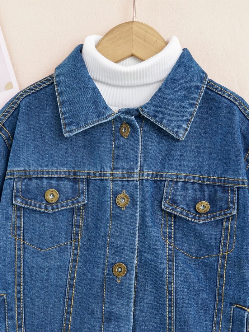 Baby Gutter Jenter Button Down Denimjakke Langermet Lapel Coat Barneklær