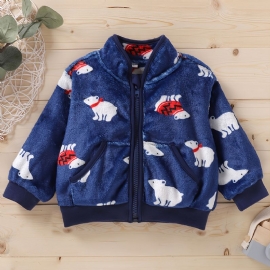 Baby Gutter Søt White Bear Zip Up Langermet Jakke