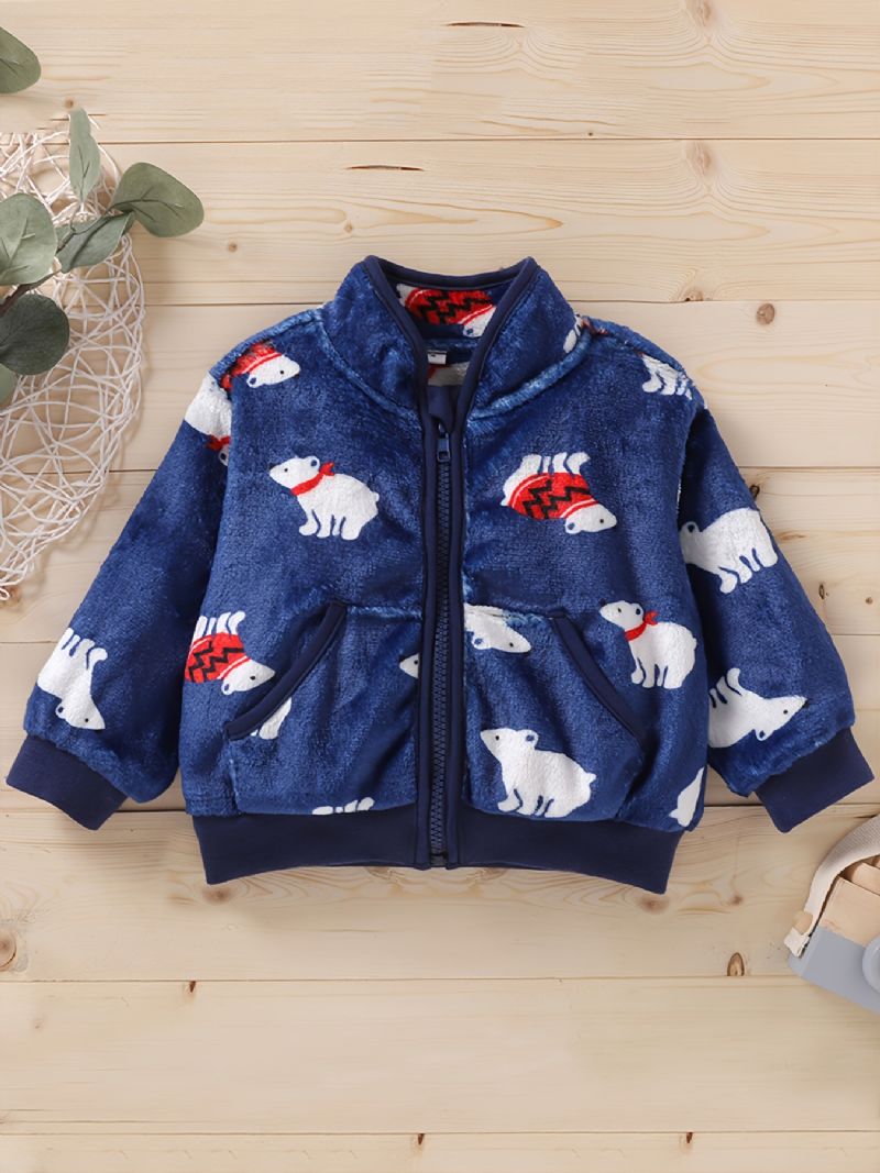 Baby Gutter Søt White Bear Zip Up Langermet Jakke