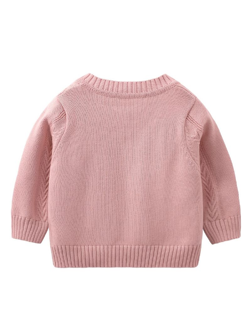 Baby Jenter Gutter Strikket Cardigan V-hals Genser Termisk Jakke Med Tegneseriedesign Til Vinter Babyklær