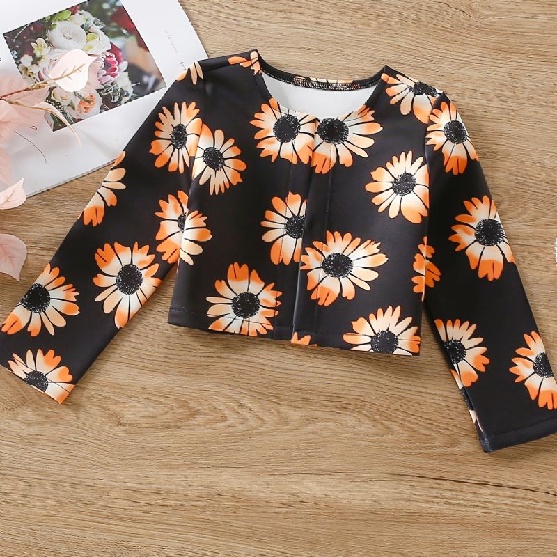 Baby Jenter Jakke Blomster Print Langermet Cardigan Barneklær