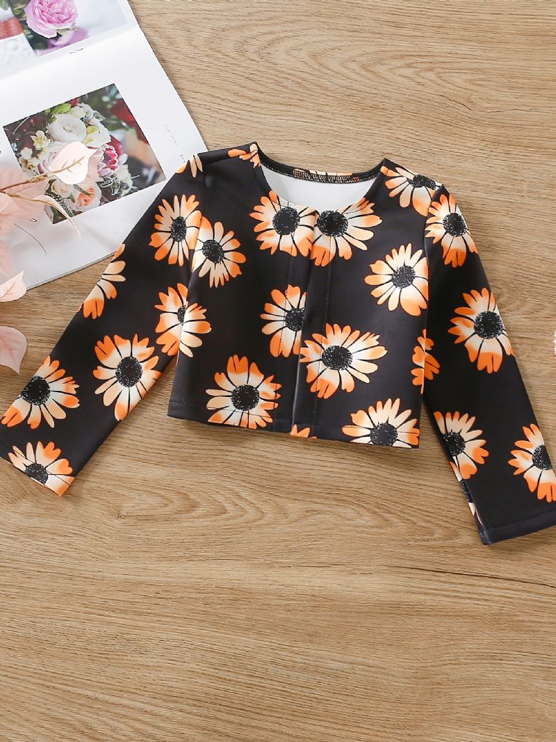 Baby Jenter Jakke Blomster Print Langermet Cardigan Barneklær