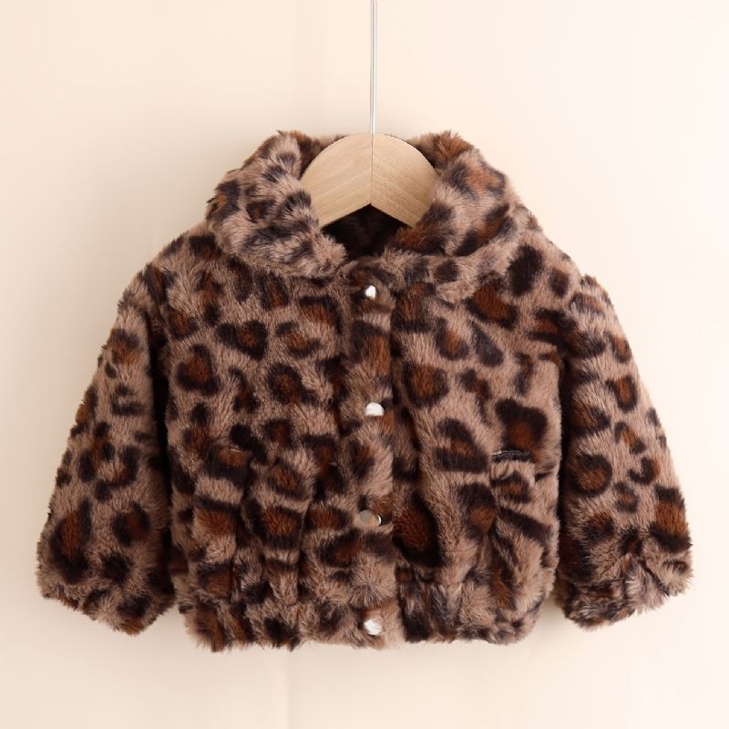 Baby Jenter Leopardprint Fleecejakke Til Vinter Babyklær