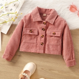 Baby Jenter Solid Crop Jakke Knapp Lapel Retro Casual Høst Vår