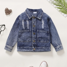 Barn Casual Button Denimjakke Gutter Jenter