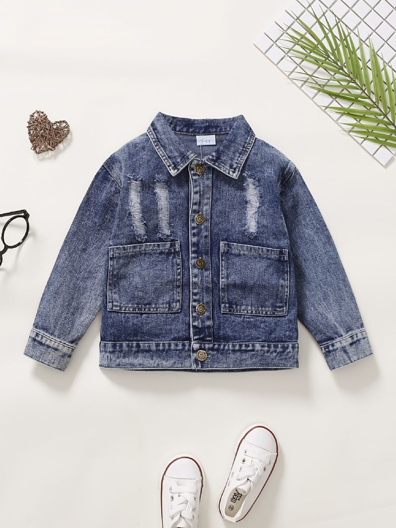 Barn Casual Button Denimjakke Gutter Jenter