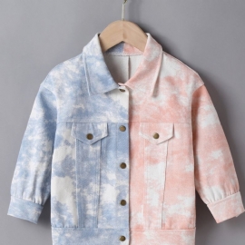 Denimjakke For Barn Tie Dye Spleising Langermet Button Down Topp Gutter Jenter Barneklær