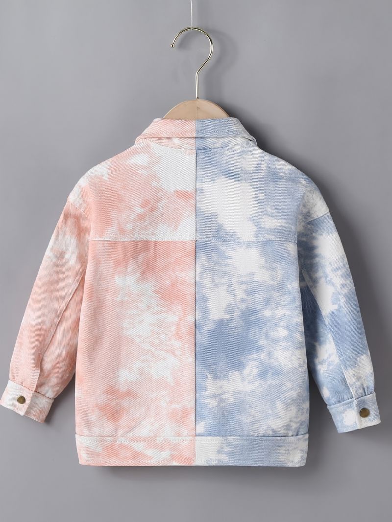 Denimjakke For Barn Tie Dye Spleising Langermet Button Down Topp Gutter Jenter Barneklær