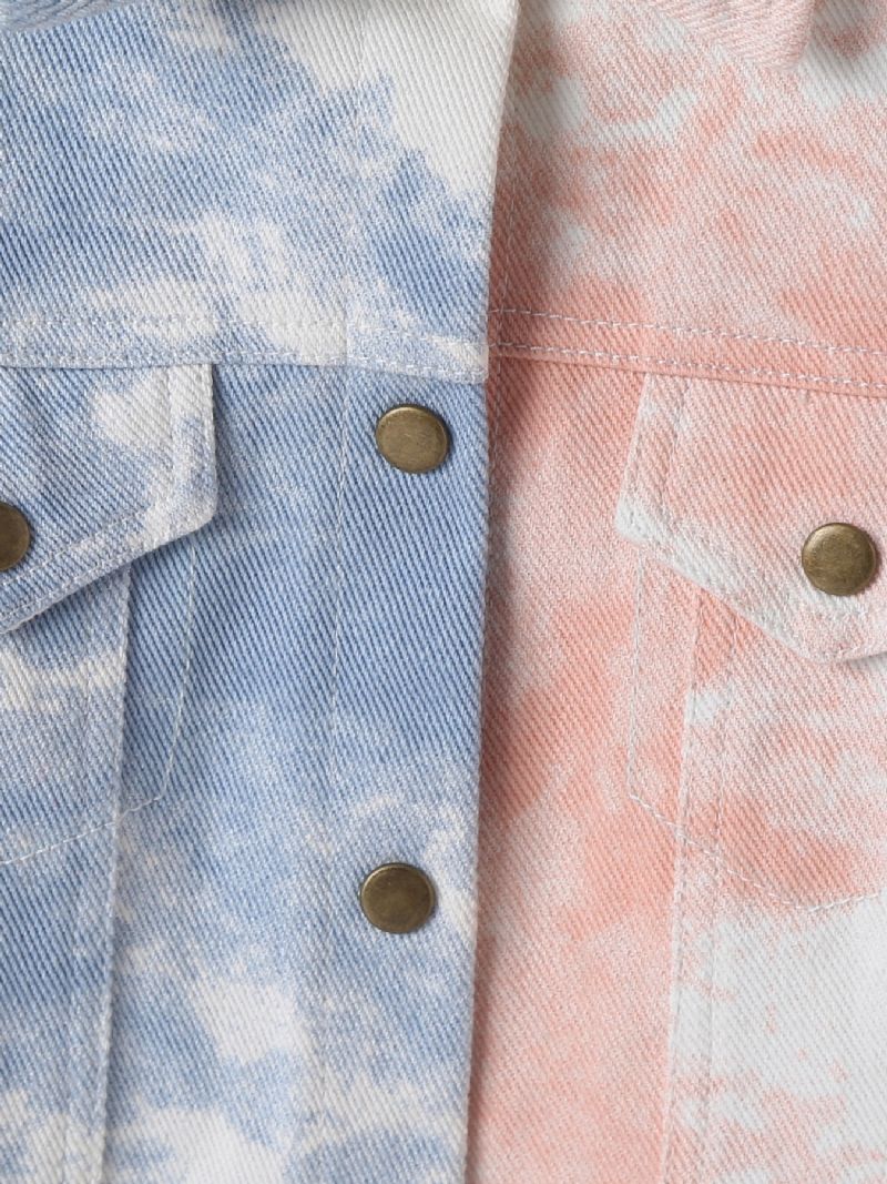 Denimjakke For Barn Tie Dye Spleising Langermet Button Down Topp Gutter Jenter Barneklær