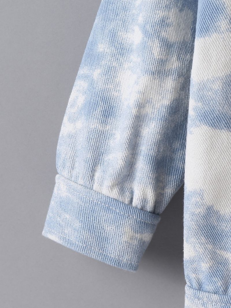 Denimjakke For Barn Tie Dye Spleising Langermet Button Down Topp Gutter Jenter Barneklær