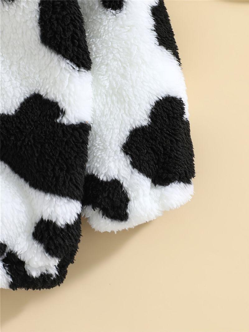 Gutter Cow Print Fleece Button Down Hettejakke Varme Barneklær Til Vinter