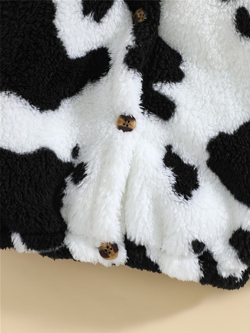 Gutter Cow Print Fleece Button Down Hettejakke Varme Barneklær Til Vinter