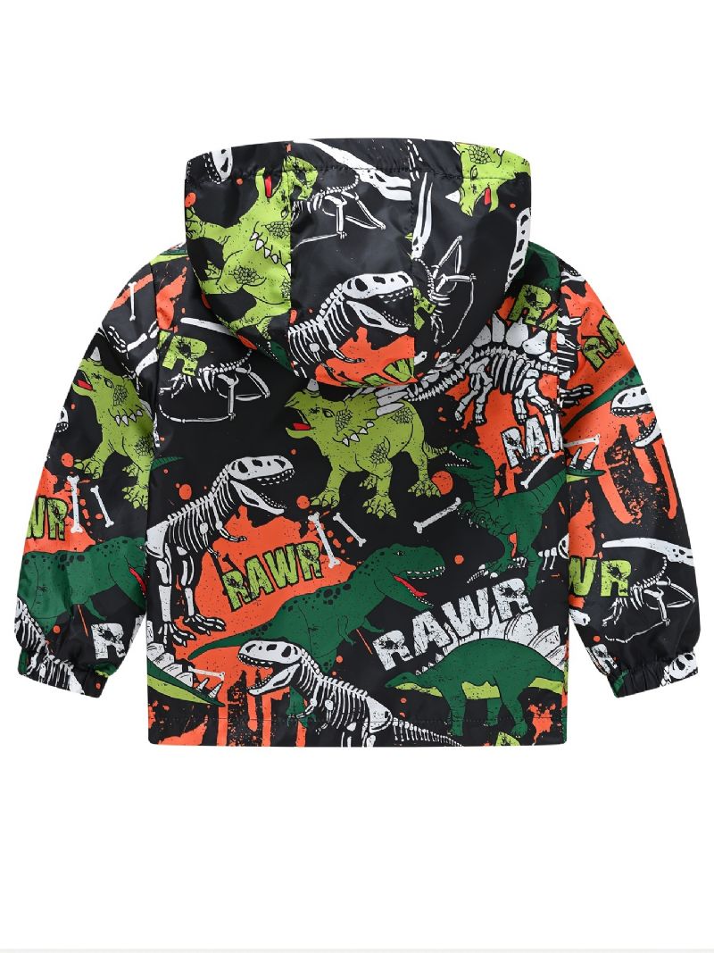 Gutter Tegneserie Dinosaur Print Glidelås Hettejakke Cardigan Krage Termisk Jakke Til Vinter