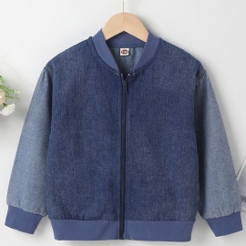 Gutter Zipper Up Denim Bomber Jacket Barneklær