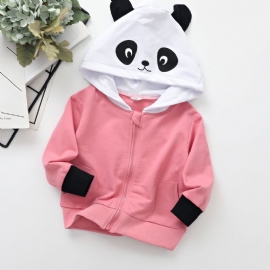 Jente Panda Print Zip Jacket Termisk Hettegenser For Barn