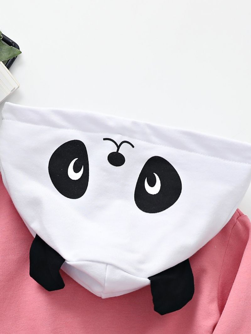 Jente Panda Print Zip Jacket Termisk Hettegenser For Barn