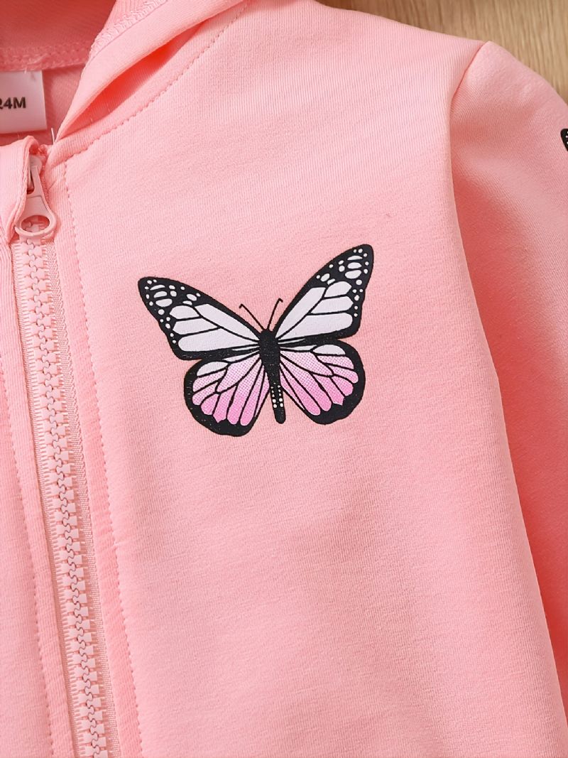 Jenter Baby Mote Butterfly Print Hette Glidelås Jakke Høst