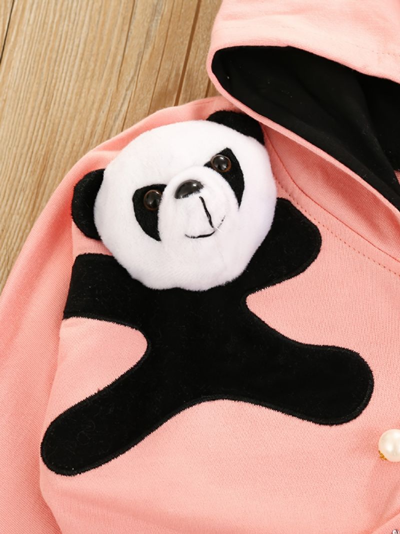 Jenter Casual Panda Print Zip-up Hettejakke Og Joggebukser Til Vinter