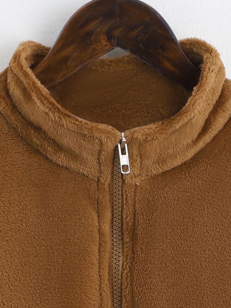 Jenter Plysj Beskåret Jakke Barn Solid Høyhals Flanell Casual Fleece