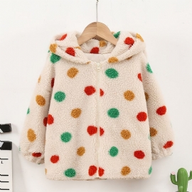 Jenter Polka Dots Glidelås Hettejakke Fleece Tykket Varm Vinter