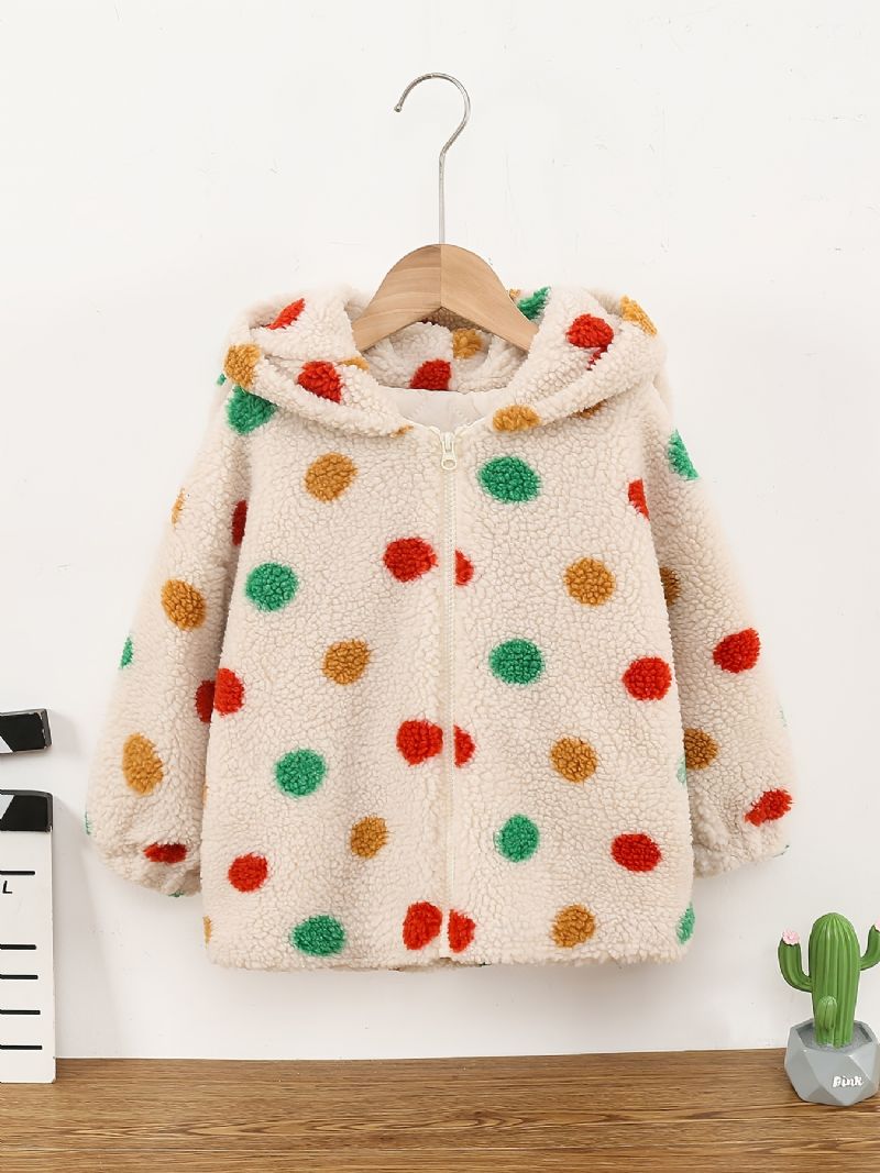 Jenter Polka Dots Glidelås Hettejakke Fleece Tykket Varm Vinter