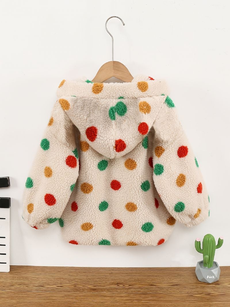 Jenter Polka Dots Glidelås Hettejakke Fleece Tykket Varm Vinter