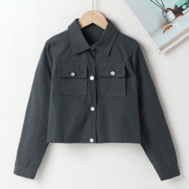 Jenter Svart Pocket Button Lapel Jacket