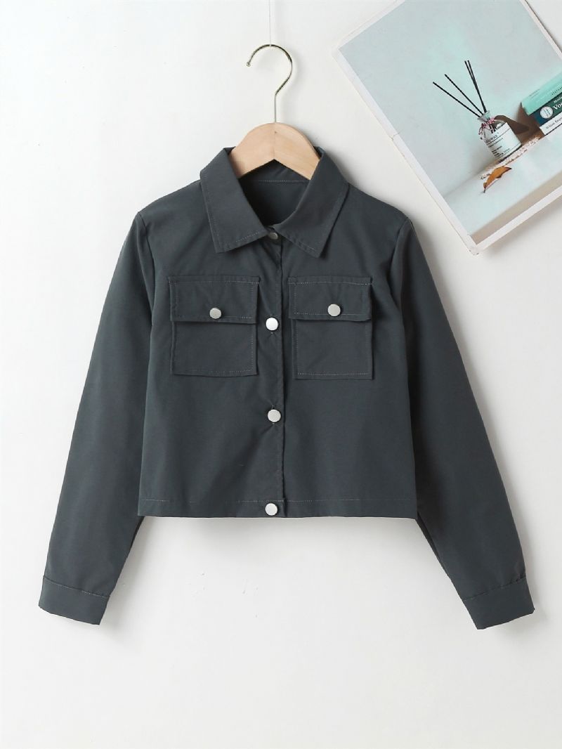 Jenter Svart Pocket Button Lapel Jacket