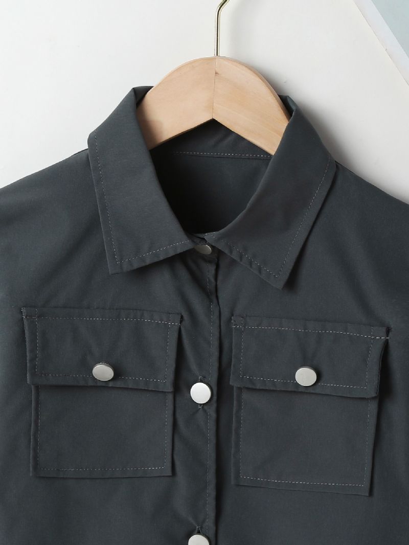 Jenter Svart Pocket Button Lapel Jacket