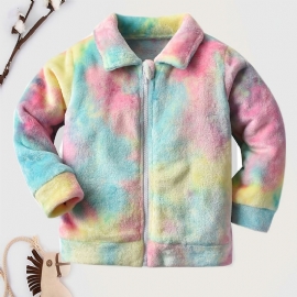 Jenter Tie Dye Fleece Glidelåsjakke For Vinter Barneklær