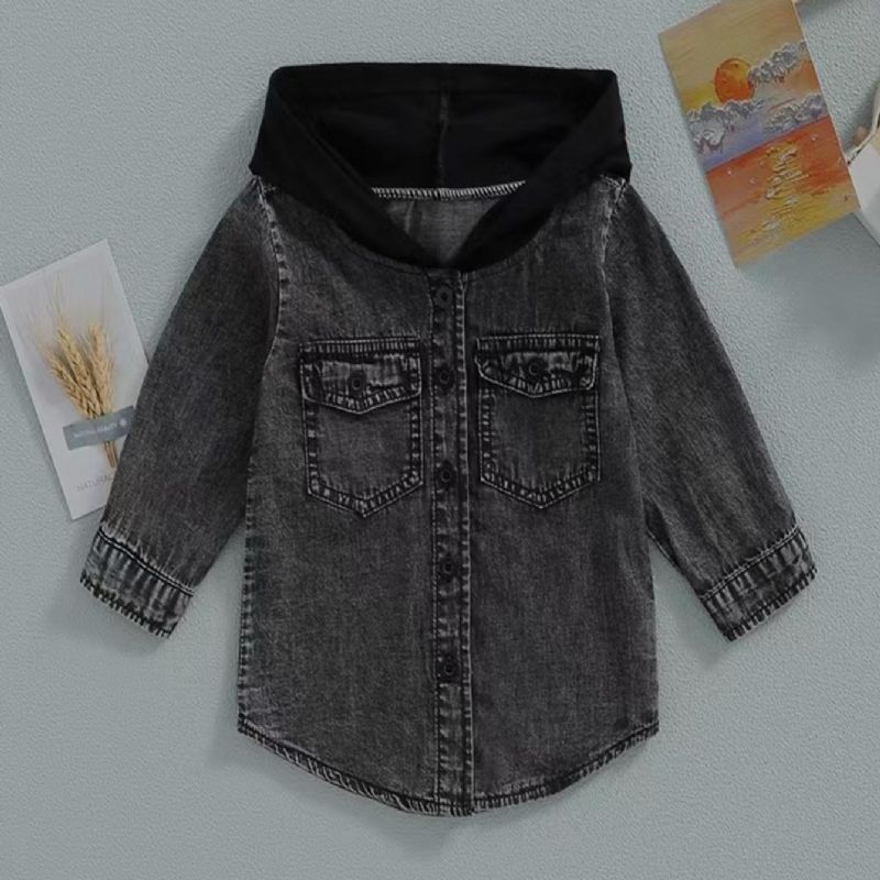 Småbarn Baby Hette Denimjakker Langermet Button Down Topp Gutter Jenter