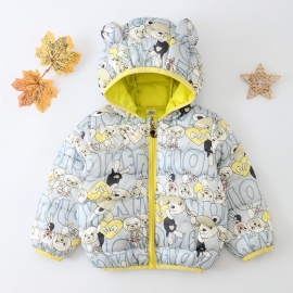 Småbarn Gutter Jenter Puffer Coat Søt Bear Cartoon Print Glidelås Hettejakke