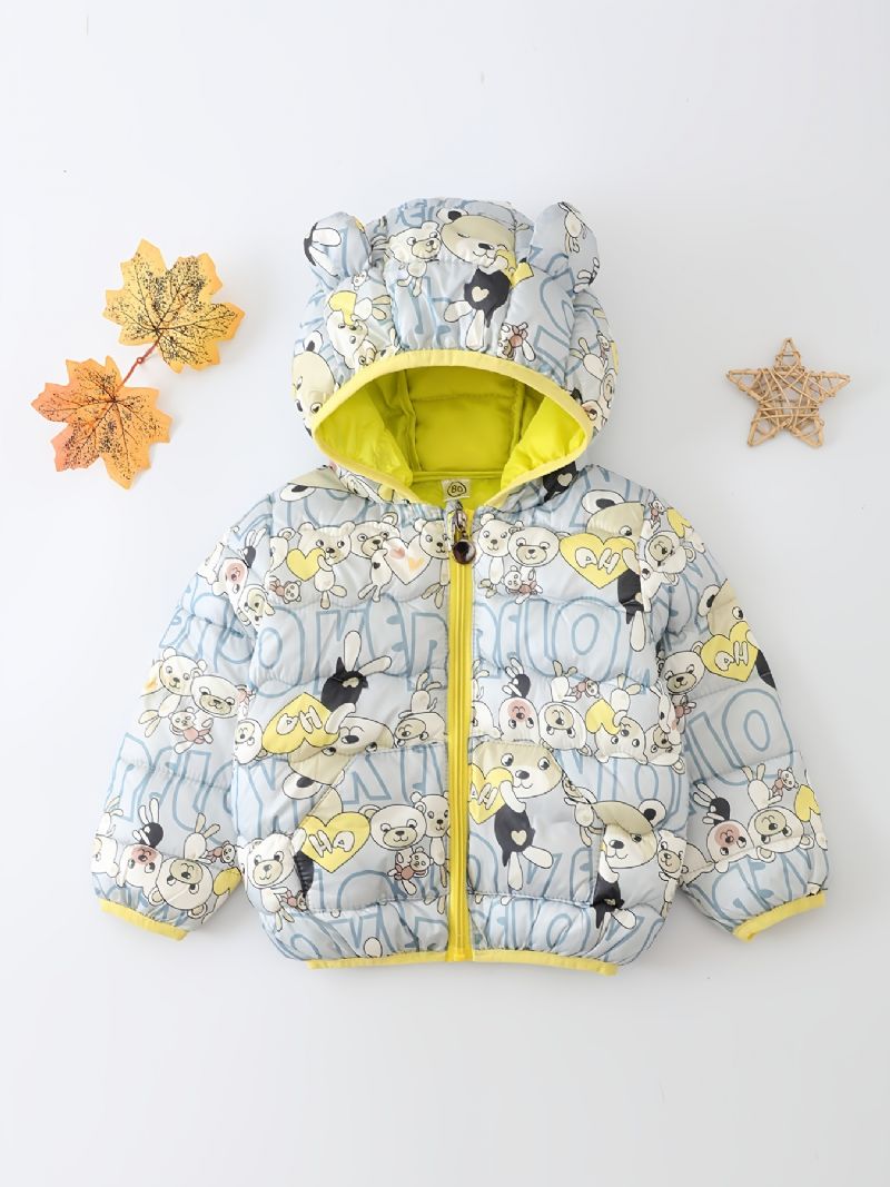 Småbarn Gutter Jenter Puffer Coat Søt Bear Cartoon Print Glidelås Hettejakke