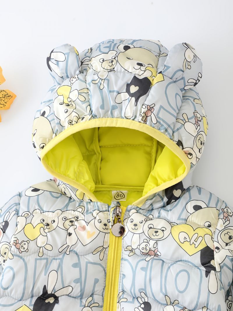 Småbarn Gutter Jenter Puffer Coat Søt Bear Cartoon Print Glidelås Hettejakke