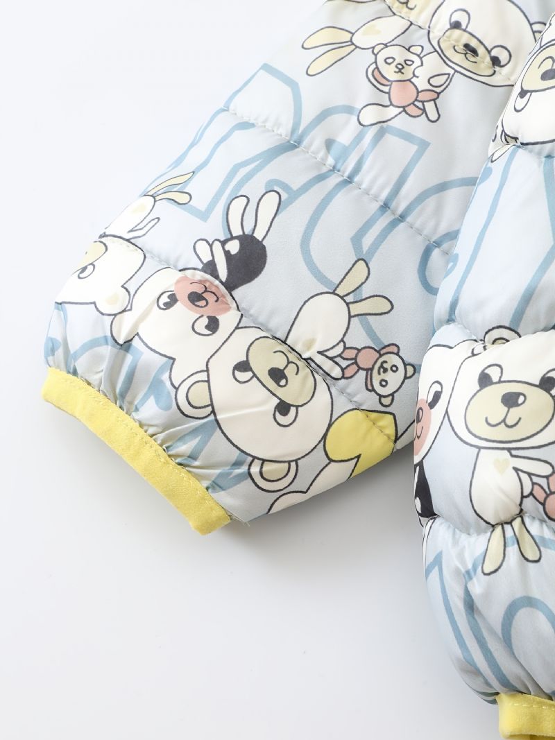 Småbarn Gutter Jenter Puffer Coat Søt Bear Cartoon Print Glidelås Hettejakke