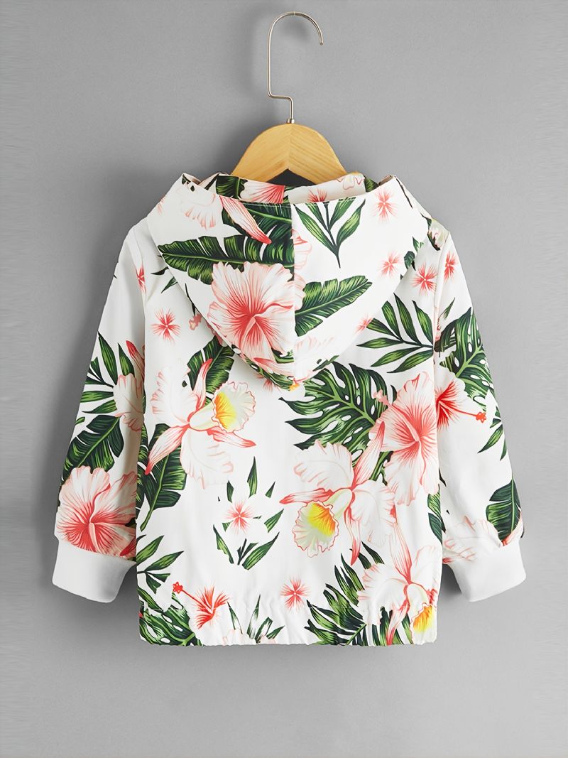 Småbarn Jenter Casual Flower Print Glidelås Hettejakke Med Lomme