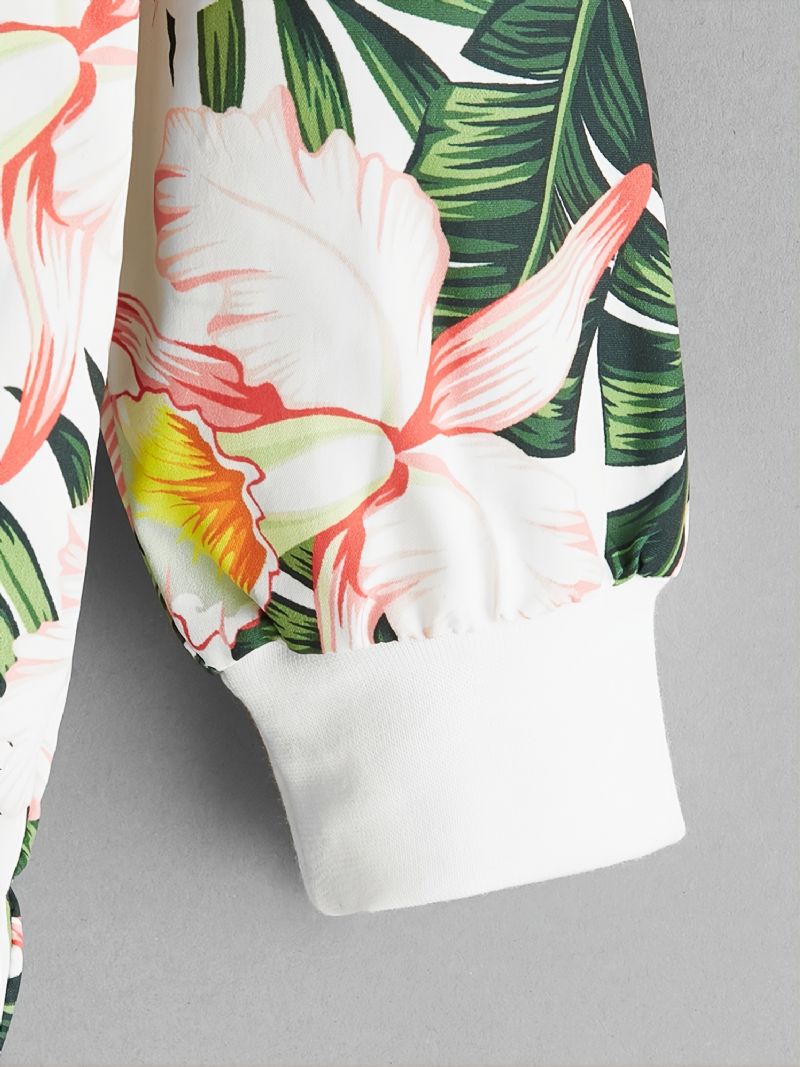 Småbarn Jenter Casual Flower Print Glidelås Hettejakke Med Lomme