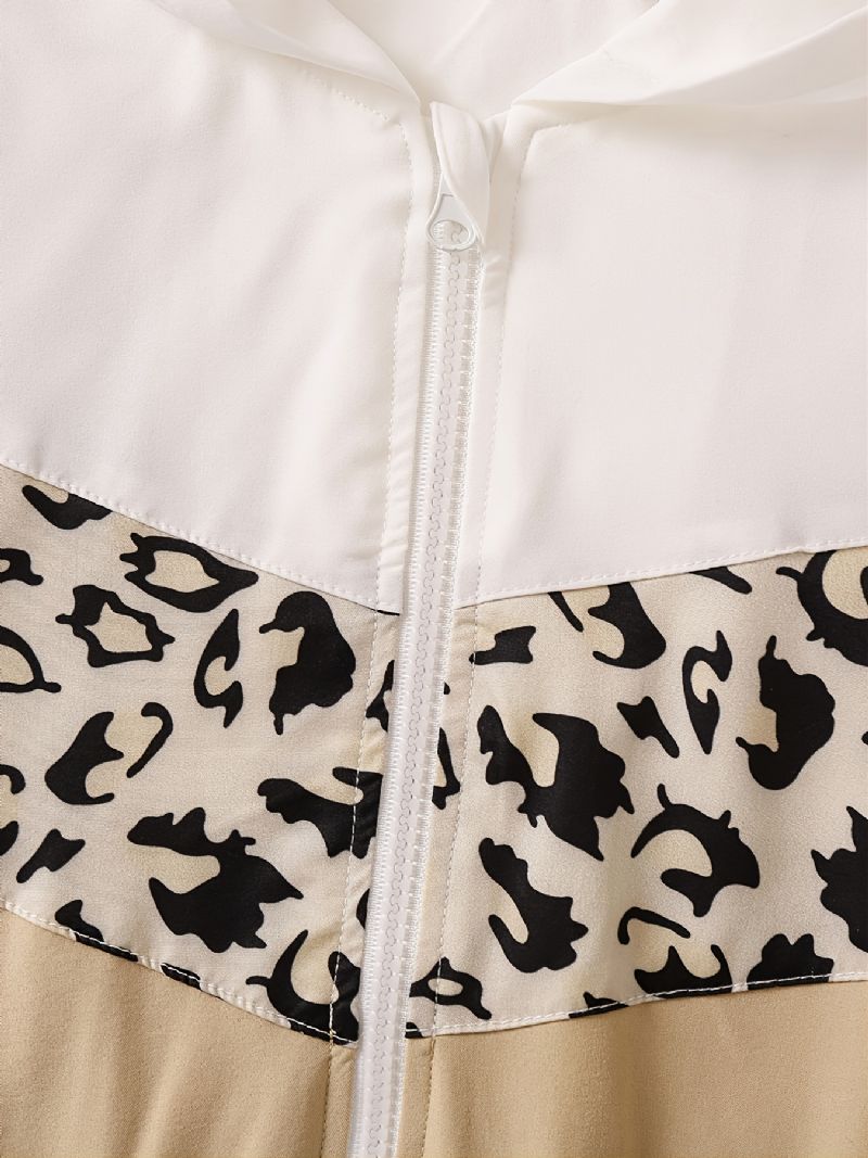 Småbarn Jenter Leopard Panel Colorblock Zip Up Hettejakke