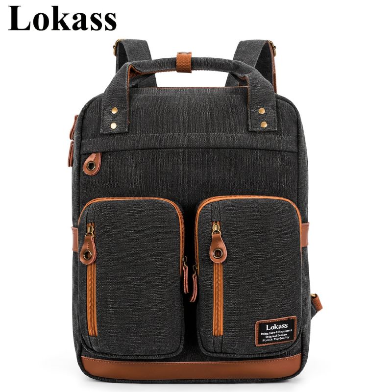 1 Stk Lokass Slitesterk Student Laptop Ryggsekk Gutt/jente Vanntett Reise College Bag For 15.6 Tommer Bærbar Datamaskin Lett Tilfeldig Lerret Koffert Bag For Menn Kvinner (svart)